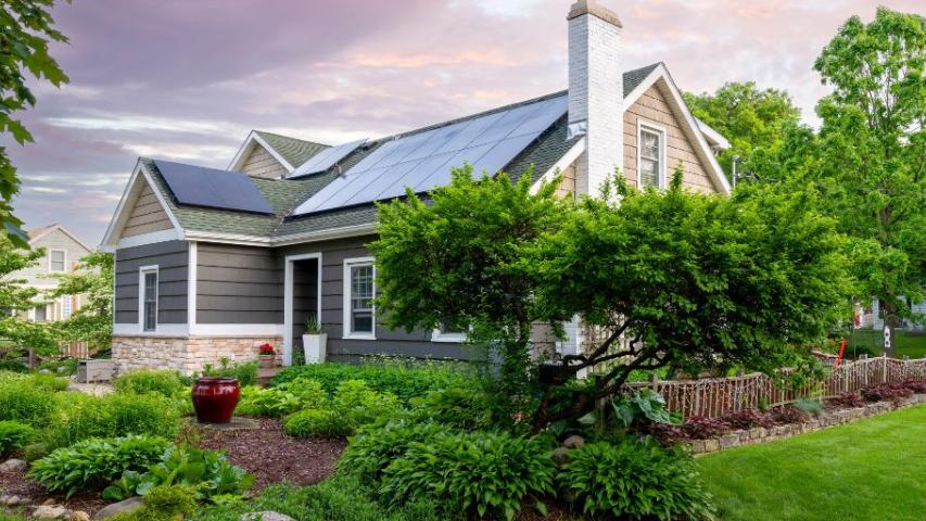 House with solar panels on roof